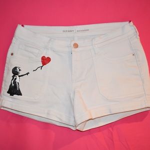 COPY - Hand Painted White Denim Shorts -Old Navy …